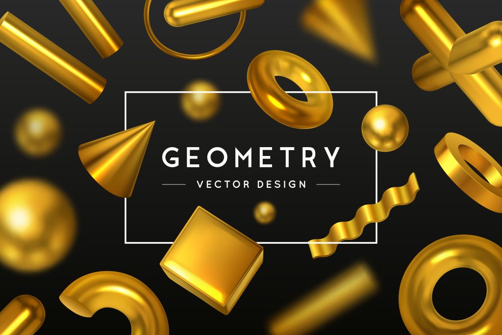 Gold standard curriculum image shows geometric figures made of gold.