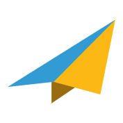 Decorative floating paper airplane graphic used as a visual design element on the homepage